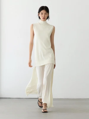 Dzianinowa Sukienka Średniej Długości Z Łączonych Tkanin - Surowy - - Massimo Dutti - Kobieta
