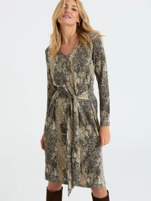 Dzianinowa sukienka z dekoltem w serek, zwierzęcy print Greenpoint