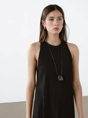 Dzianinowa Sukienka Z Fakturą I Frędzlami U Dołu - Czarny - - Massimo Dutti - Kobieta