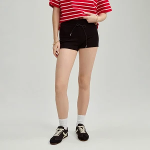 Dzianinowe czarne szorty mini z troczkami House