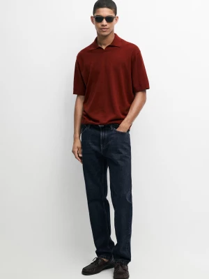 Dzianinowe Polo Ze 100% Bawełny Z Dekoltem W Serek - Ognista Pomarańcza - Massimo Dutti - Male