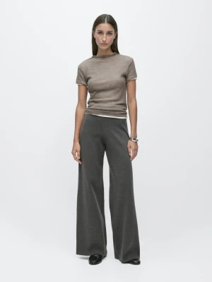 Dzianinowe Spodnie Culotte - Szary - - Massimo Dutti - Kobieta