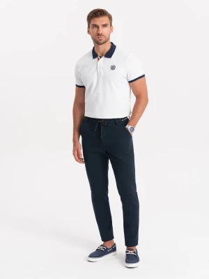 Zdjęcie produktu Dzianinowe spodnie męskie z gumką w pasie - granatowe V3 - Rozmiar: M Ombre Clothing