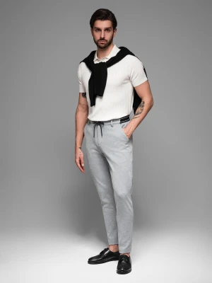 Dzianinowe spodnie męskie z gumką w pasie - jasnoszare V1 - Rozmiar: S Ombre Clothing