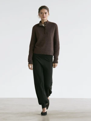 Dzianinowe Spodnie Sarouel Z Mieszanki Wełny - Czarny - - Massimo Dutti - Kobieta