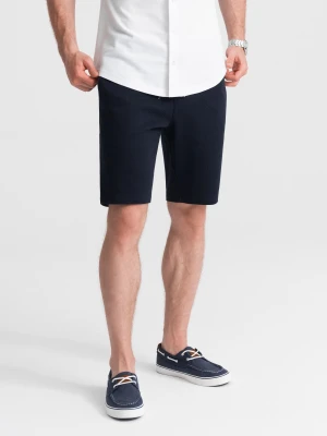 Dzianinowe szorty męskie z ozdobną gumka w pasie - granatowe V1 - Rozmiar: M Ombre Clothing