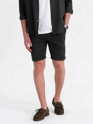 Dzianinowe szorty męskie z podwiniętymi nogawkami – czarne V2 Ombre Clothing