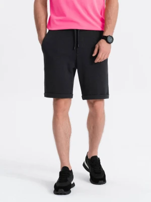 Zdjęcie produktu Dzianinowe szorty męskie z podwiniętymi nogawkami - czarne V2 - Rozmiar: L Ombre Clothing
