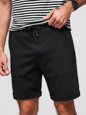 Dzianinowe szorty męskie z podwiniętymi nogawkami – czarne V2 - Rozmiar: L Ombre Clothing