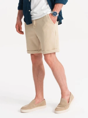 Zdjęcie produktu Dzianinowe szorty męskie z podwiniętymi nogawkami - piaskowe V3 Ombre Clothing