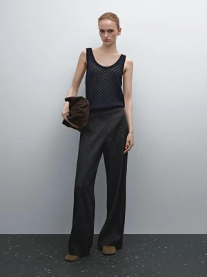 Dzianinowy Ażurowy Top Na Ramiączkach - Granatowy - - Massimo Dutti - Kobieta