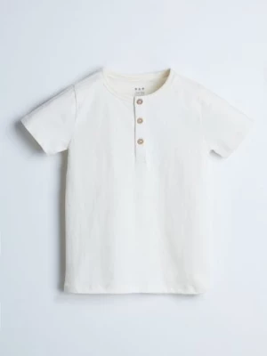 Dzianinowy beżowy t-shirt z guziczkami - unisex - Limited Edition