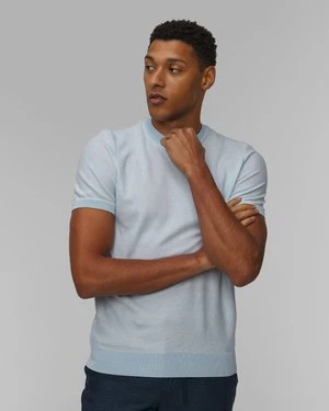 Dzianinowy Błękitny T-shirt Męski Hugo Boss Jianfranco