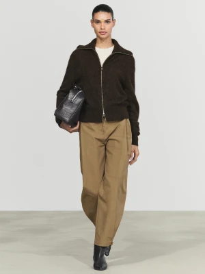 Dzianinowy Kardigan Brushed Z Podwyższonym Kołnierzem - Brązowy - Massimo Dutti - Female