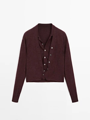 Dzianinowy Kardigan Multi-Way Ze 100% Wełny – Studio - Bordowy - - Massimo Dutti - Kobieta