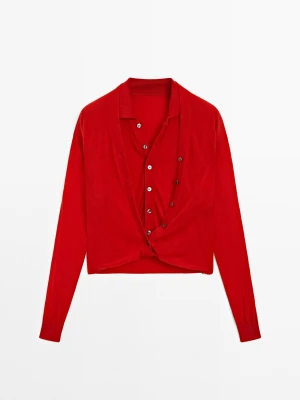 Dzianinowy Kardigan Multi-Way Ze 100% Wełny – Studio - Czerwony - - Massimo Dutti - Kobieta