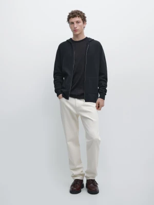 Dzianinowy Kardigan Na Suwak Z Kapturem - Granatowy - - Massimo Dutti - Mężczyzna