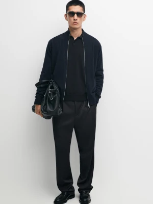 Dzianinowy Kardigan Na Suwak Ze 100% Kaszmiru - Granatowy - Massimo Dutti - Male