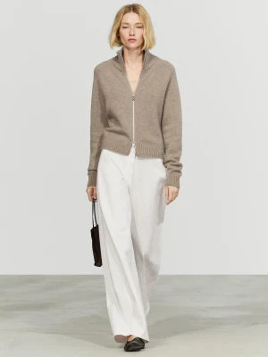 Dzianinowy Kardigan Na Suwak Ze 100% Kaszmiru - Szary Mysi - Massimo Dutti - Female
