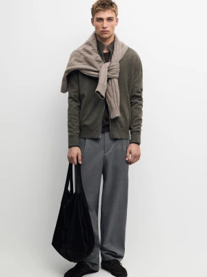 Dzianinowy Kardigan Na Suwak Ze 100% Kaszmiru - Zielonkawy - Massimo Dutti - Male