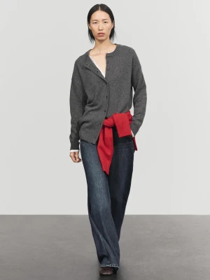 Dzianinowy Kardigan Oversize Ze 100% Kaszmiru - Szary Antracytowy - Massimo Dutti - Female