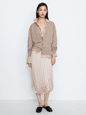 Dzianinowy Kardigan Studio Z Dekoltem W Serek - Szarobrązowy - Massimo Dutti - Female