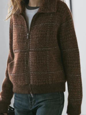 Dzianinowy Kardigan W Kratę Z Wełny Z Alpaki I Flauszu - Brązowy - - Massimo Dutti - Kobieta