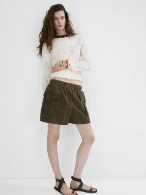 Dzianinowy kardigan z ażurowymi detalami kremowy / écru - Kobieta - - MANGO