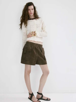 Dzianinowy kardigan z ażurowymi detalami kremowy / écru - Kobieta - - MANGO