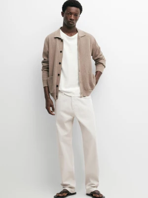 Dzianinowy Kardigan Z Bawełny - Ciemnobeżowy - - Massimo Dutti - Mężczyzna
