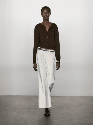 Dzianinowy Kardigan Z Biżuteryjnymi Guzikami - Czekoladowy - - Massimo Dutti - Kobieta