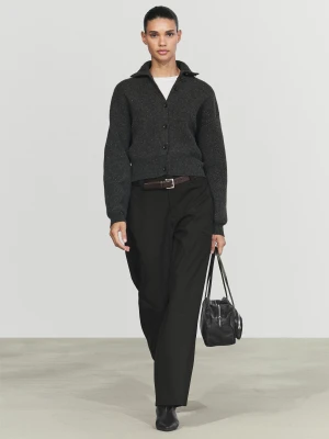 Dzianinowy Kardigan Z Golfem Ze 100% Wełny - Szary Antracytowy - Massimo Dutti - Female