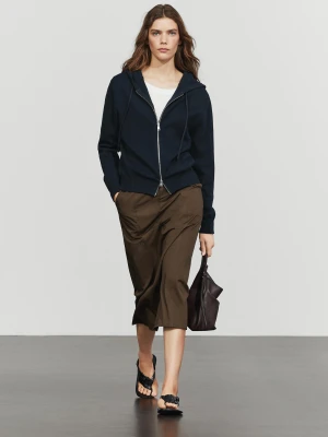 Dzianinowy Kardigan Z Kapturem I Bawełną - Granatowy - Massimo Dutti - Female