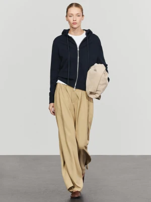 Dzianinowy Kardigan Z Kapturem I Bawełną - Granatowy - Massimo Dutti - Female