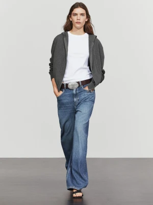 Dzianinowy Kardigan Z Kapturem Z Dodatkiem Bawełny - Szary - Massimo Dutti - Female