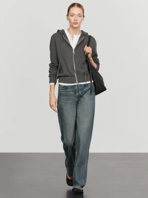 Dzianinowy Kardigan Z Kapturem Z Dodatkiem Bawełny - Szary - Massimo Dutti - Female