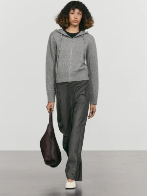 Dzianinowy Kardigan Z Kapturem Z Mieszanki Wełny - Szary Średni - Massimo Dutti - Female