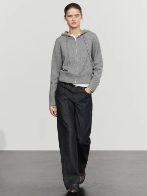 Dzianinowy Kardigan Z Kapturem Z Mieszanki Wełny - Szary Średni - Massimo Dutti - Female