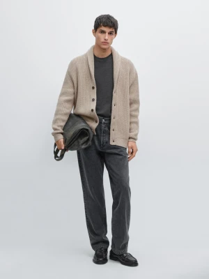 Dzianinowy Kardigan Z Kołnierzem - Beżowy Pop - - Massimo Dutti - Mężczyzna