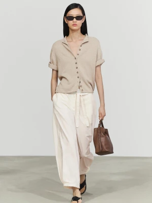 Dzianinowy Kardigan Z Kołnierzem Kominowym I Bawełną - Popielaty - Massimo Dutti - Female