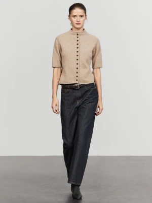 Dzianinowy Kardigan Z Kołnierzem Kominowym Ze 100% Wełny - Beżowy Pop - Massimo Dutti - Female