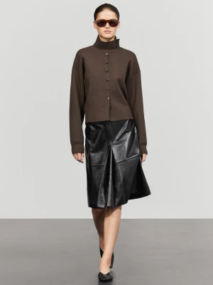 Dzianinowy Kardigan Z Ozdobnym Kołnierzem - Czekoladowobrązowy - Massimo Dutti - Female