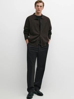 Dzianinowy Kardigan Z Kołnierzykiem Polo Ze 100% Bawełny - Brązowy - Massimo Dutti - Male