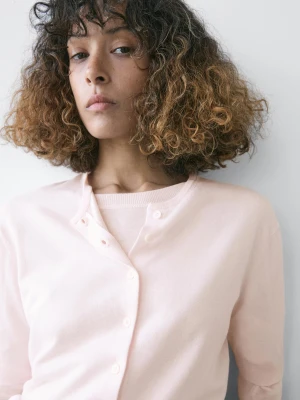 Dzianinowy Kardigan Z Krótkim Rękawem - Blady Róż - - Massimo Dutti - Kobieta