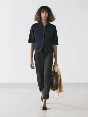 Dzianinowy Kardigan Z Krótkim Rękawem Do Łokcia - Ciemnomorski - - Massimo Dutti - Kobieta