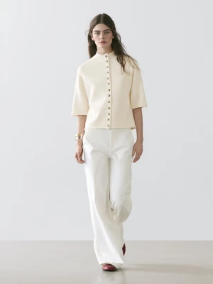 Dzianinowy Kardigan Z Krótkim Rękawem Do Łokcia - Surowy - - Massimo Dutti - Kobieta