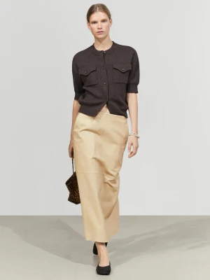 Dzianinowy Kardigan Z Krótkim Rękawem I Kieszeniami - Brązowy - Massimo Dutti - Female