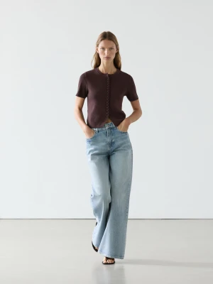 Dzianinowy Kardigan Z Krótkim Rękawem Z Bawełny - Brązowy - Massimo Dutti - Female