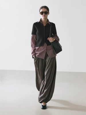 Dzianinowy Kardigan Z Krótkim Rękawem Z Bawełny - Czarny - Massimo Dutti - Female