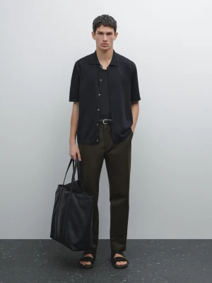 Kardigan Z Mieszanki Bawełny Z Krótkim Rękawem - Granatowy - - Massimo Dutti - Mężczyzna